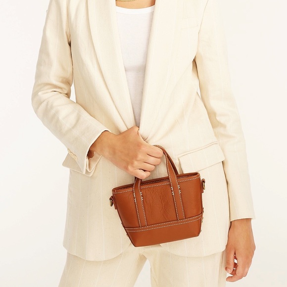 💕H.P💕🆕{J. Crew}Rich Oak Leather Mini Montauk Tote Bag - Picture 1 of 14